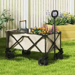 Havevogn sammenklappelig 100 kg med aftagelig dug, håndtag & hjul, 138 L, beige