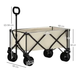 Havevogn sammenklappelig 100 kg med aftagelig dug, håndtag & hjul, 138 L, beige