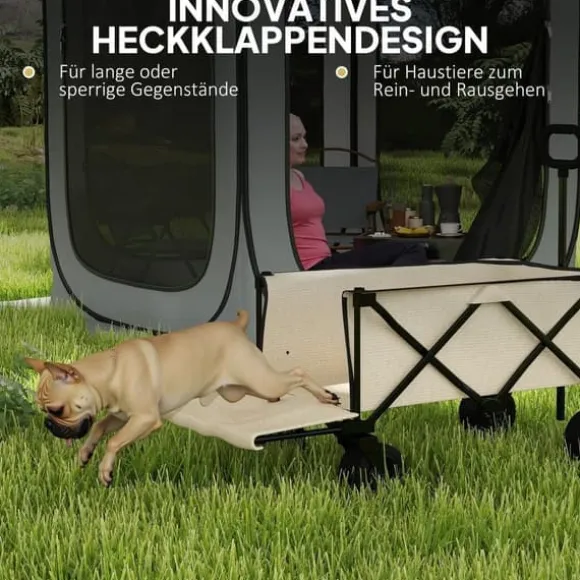 Havevogn sammenklappelig 100 kg med aftagelig dug, håndtag & hjul, 138 L, beige
