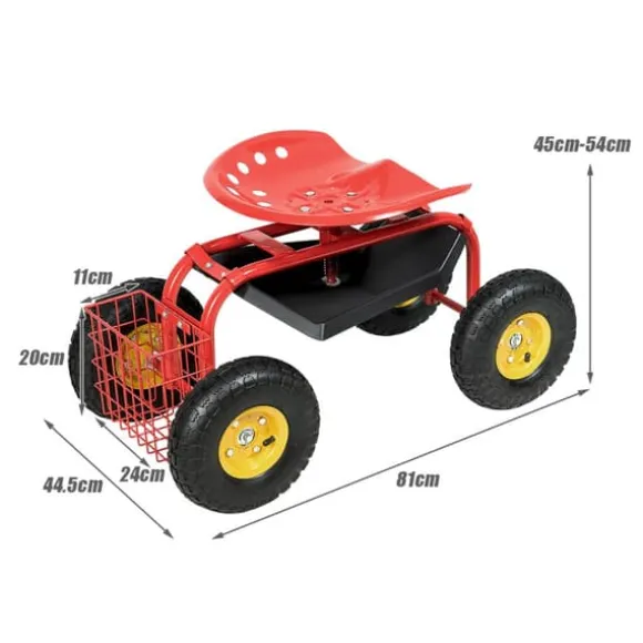 Havevogn, 81x44.5x45-54 cm, Rød