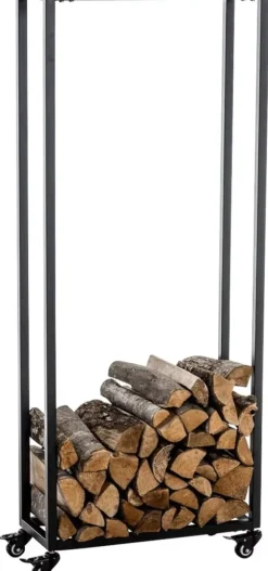 Hetta Black Metal Firewood Rack with Wheels - 25x40x150 cm