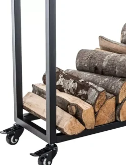 Hetta Black Metal Firewood Rack with Wheels - 25x40x150 cm