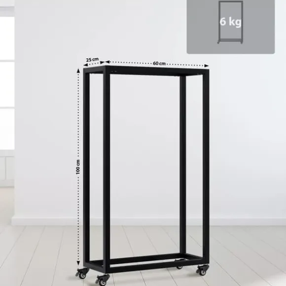 Hilta Metal Firewood Rack - Black, 25x60x100 cm, on Wheels with Lock