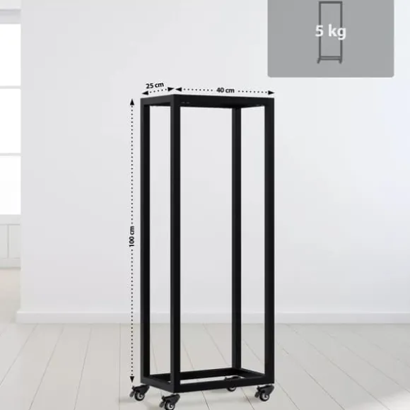 Hilta Metal Log Holder with Wheels, Black, 25x40x100 cm