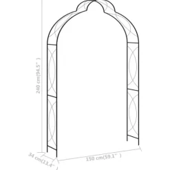 Høj kvalitet havebue til klatreplanter - Jern | Farve: Sort | Størrelse: 150x34x240 cm