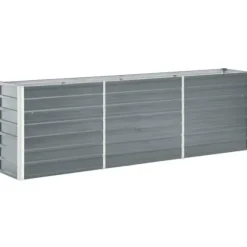 Høj plantekasse i galvaniseret stål - Ideel til planter | Størrelse: 240x40x77 cm | Farve: Grå