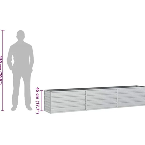 Højbed i galvaniseret stål - Plantekasse | Størrelse: 240x40x45 cm | Farve: Sølv