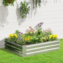 Højbed i galvaniseret stål 120x90x30 cm, sølv – til blomster & grøntsager