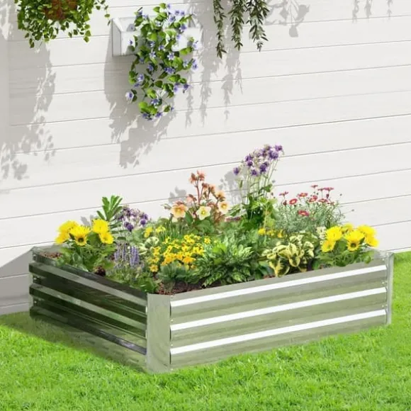 Højbed i galvaniseret stål 120x90x30 cm, sølv – til blomster & grøntsager