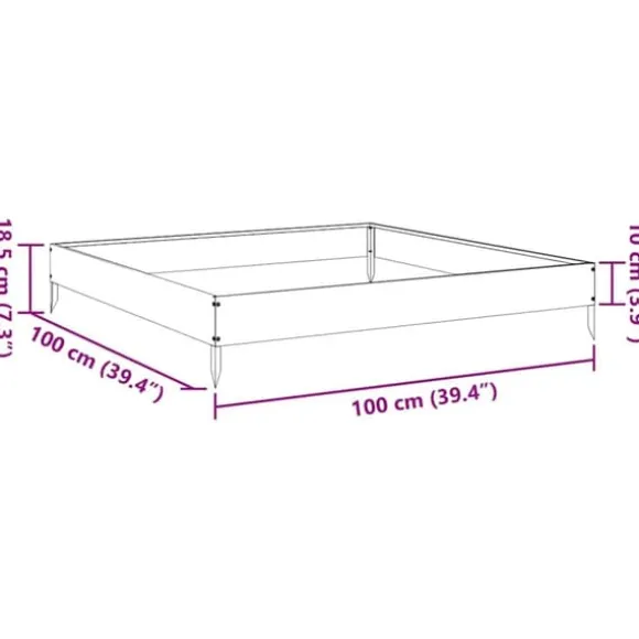 Højbed i galvaniseret stål - Stabilt og holdbart design | Størrelse: 100x100x18,5 cm