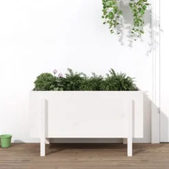Højbed i massiv fyrretræ - Plantekasse til have | Størrelse: 101x50x57 cm | Farve: Hvid