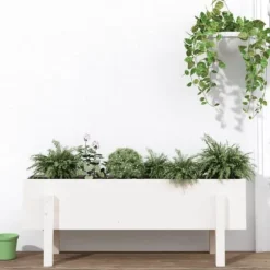 Højbed i massiv fyrretræ - Plantekasse til have | Størrelse: 101x30x38 cm | Farve: Hvid