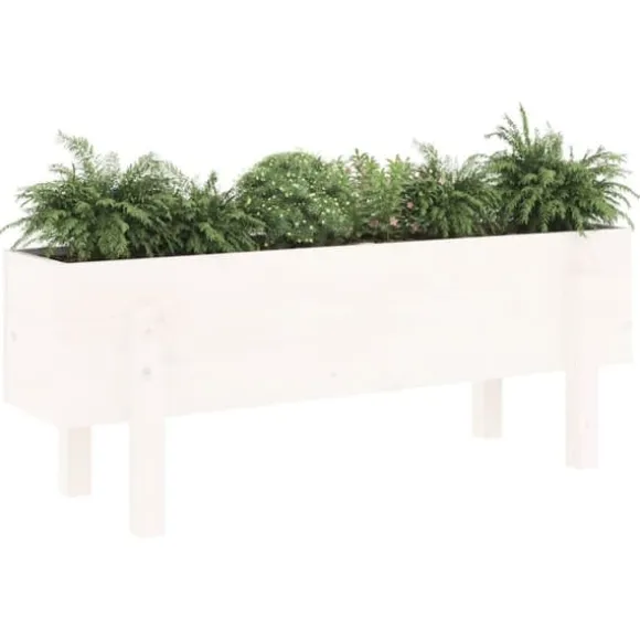 Højbed i massiv fyrretræ - Plantekasse til have | Størrelse: 101x30x38 cm | Farve: Hvid
