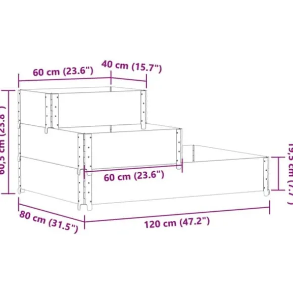 Højbed i massivt fyrretræ - 3 niveauer | Størrelse: 120x80 cm | Farve: Sort