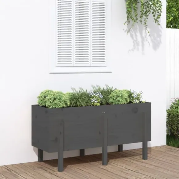 Højbed i massivt fyrretræ - Dekorativ plantekasse | Størrelse: 121x50x57 cm | Farve: Grå