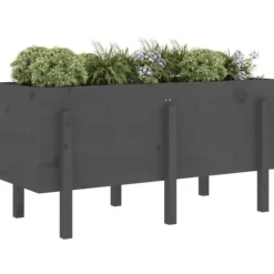 Højbed i massivt fyrretræ - Dekorativ plantekasse | Størrelse: 121x50x57 cm | Farve: Grå