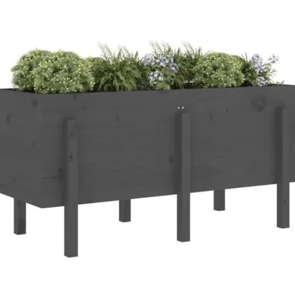 Højbed i massivt fyrretræ - Dekorativ plantekasse | Størrelse: 121x50x57 cm | Farve: Grå