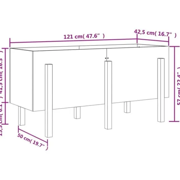 Højbed i massivt fyrretræ - Dekorativ plantekasse | Størrelse: 121x50x57 cm | Farve: Grå