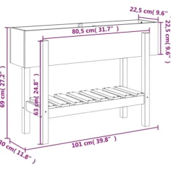Højbed i massivt fyrretræ - Plantekasse til have og terrasse | Størrelse: 101x30x69 cm