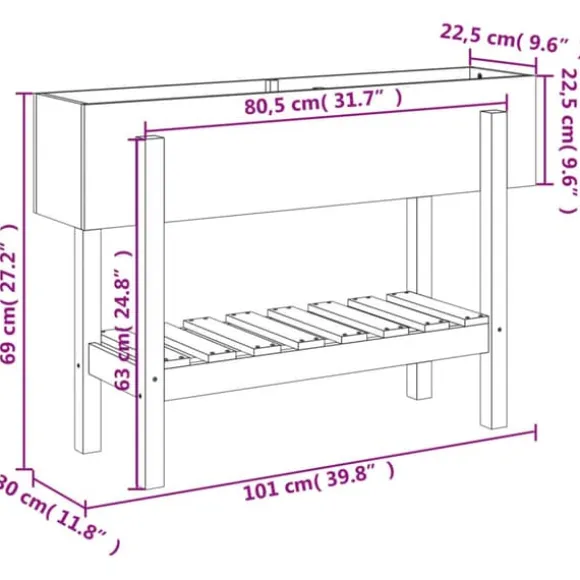Højbed i massivt fyrretræ - Plantekasse til have og terrasse | Størrelse: 101x30x69 cm