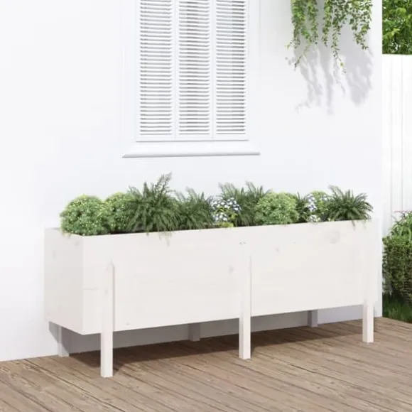 Højbed i massivt fyrretræ - Plantekasse til haven | Mål: 160x50x57 cm | Farve: Hvid