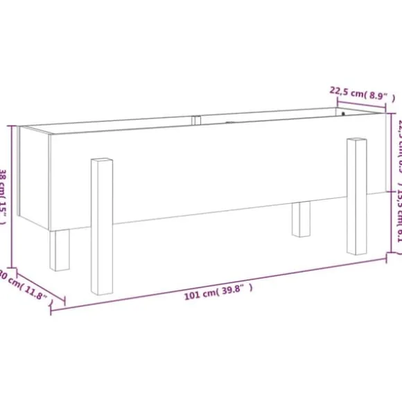 Højbed i massivt fyrretræ - Dybde 101x30x38 cm | Farve: Naturlig træfarve