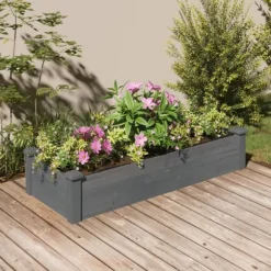 Højbed i massivt fyrretræ med foring - Plantekasse | Størrelse: 120x45x25 cm | Farve: Grå