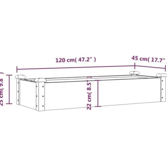 Højbed i massivt fyrretræ med foring - Plantekasse | Størrelse: 120x45x25 cm | Farve: Grå