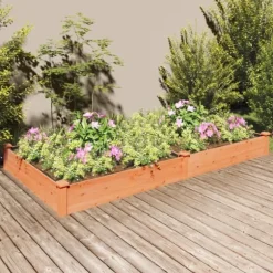 Højbed i massivt fyrretræ med foring - Plantekasse | Størrelse: 240x120x25 cm | Farve: Brun