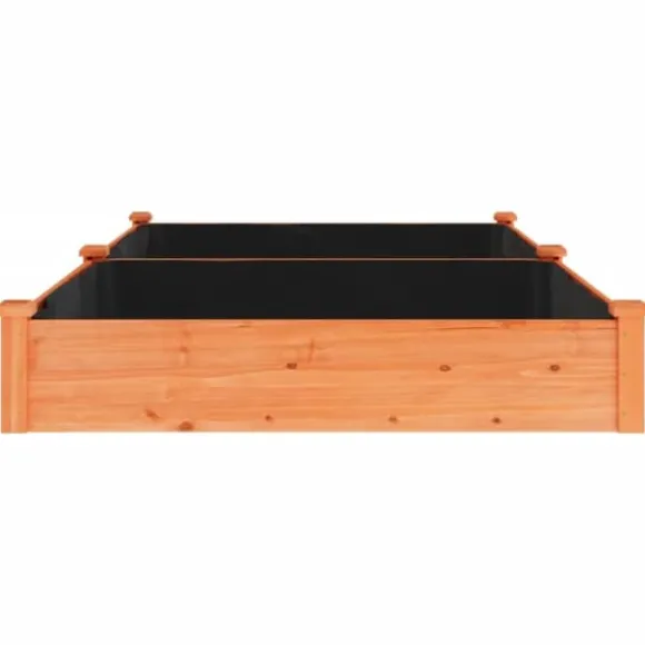 Højbed i massivt fyrretræ med foring - Plantekasse | Størrelse: 240x120x25 cm | Farve: Brun