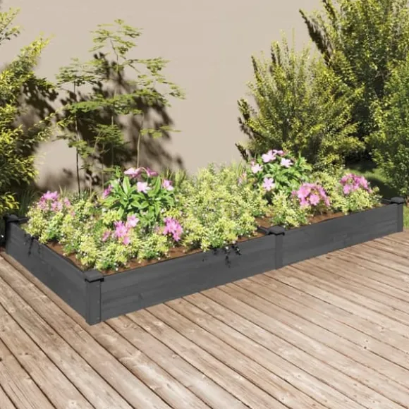 Højbed i massivt fyrretræ med foring 240x120x25 cm | Farve: Grå