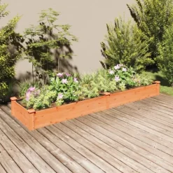 Højbed i massivt fyrretræ med foring - Plantekasse | Farve: Brun | Størrelse: 240x60x25 cm