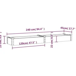 Højbed i massivt fyrretræ med foring - Plantekasse | Størrelse: 240x45x25 cm