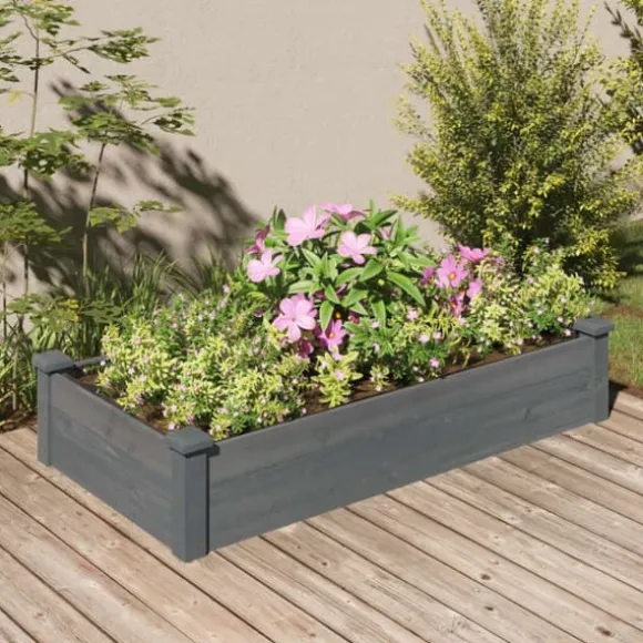Højbed i massivt fyrretræ med foring - Plantekasse | Størrelse: 120x60x25 cm | Farve: Grå