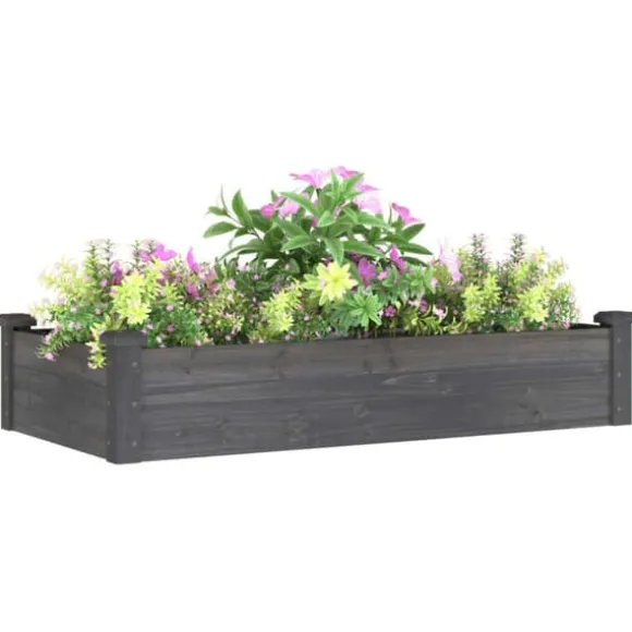 Højbed i massivt fyrretræ med foring - Plantekasse | Størrelse: 120x60x25 cm | Farve: Grå