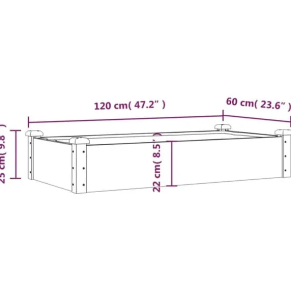 Højbed i massivt fyrretræ med foring - Plantekasse | Størrelse: 120x60x25 cm | Farve: Grå