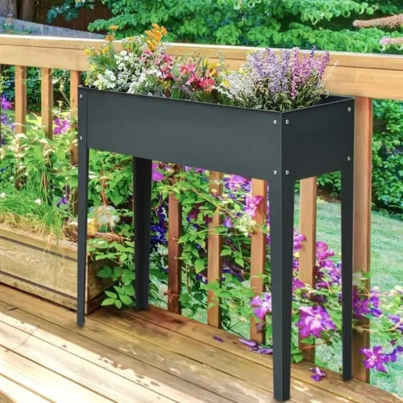 Højbed i metal 100x30x80 cm med ben & 3 drænhuller – have/balkon