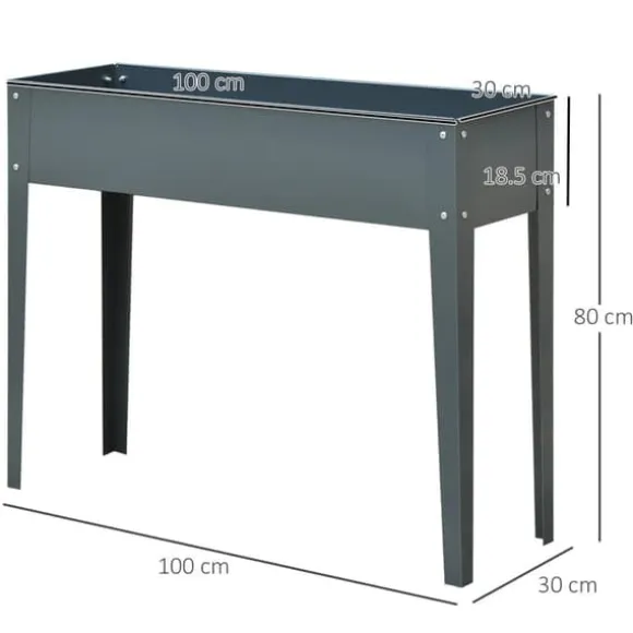 Højbed i metal 100x30x80 cm med ben & 3 drænhuller – have/balkon