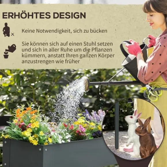 Højbed i metal 100x30x80 cm med ben & 3 drænhuller – have/balkon