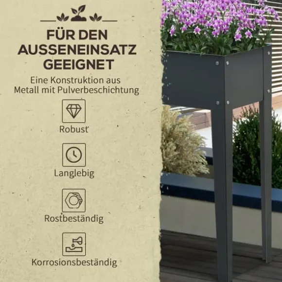 Højbed i metal 100x30x80 cm med ben & 3 drænhuller – have/balkon