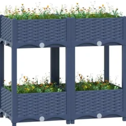 Højbed i polypropylen med 2 hylder - Dyb og robust til haven | Størrelse: 80x40x71 cm