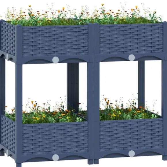 Højbed i polypropylen med 2 hylder - Dyb og robust til haven | Størrelse: 80x40x71 cm
