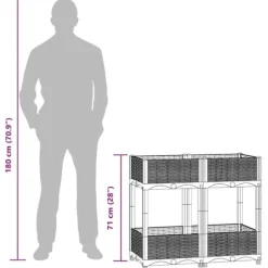 Højbed i polypropylen med 2 hylder - Dyb og robust til haven | Størrelse: 80x40x71 cm
