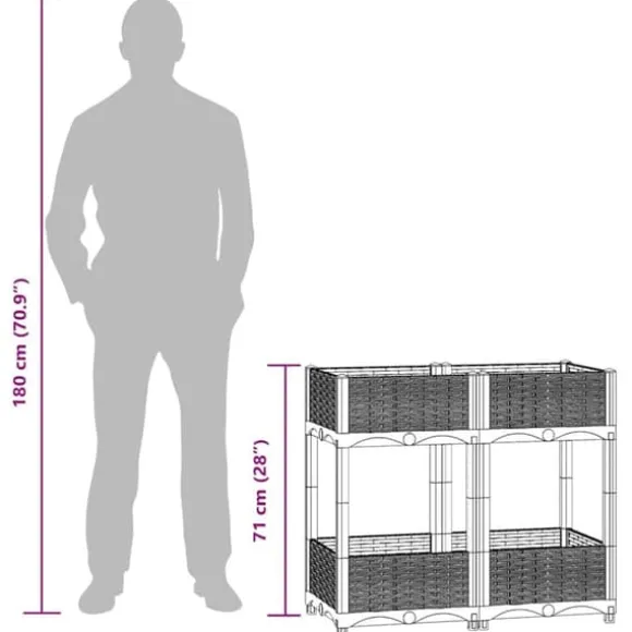 Højbed i polypropylen med 2 hylder - Dyb og robust til haven | Størrelse: 80x40x71 cm