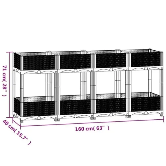 Højbed i polypropylen med 2 hylder - Plantekasse til have og terrasse | Størrelse: 160x40x71 cm