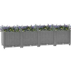 Højbed i polypropylen 160x40x38 cm - Slidstærkt rattanlook | Farve: Grå | Størrelse: 160x40x38 cm