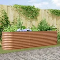 Højbed i stål - Moderne plantekasse til haven | Størrelse: 320x80x81 cm | Farve: Brun