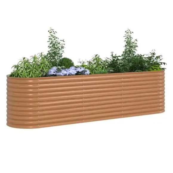 Højbed i stål - Moderne plantekasse til haven | Størrelse: 320x80x81 cm | Farve: Brun