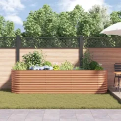 Højbed i stål - Moderne plantekasse til haven | Størrelse: 320x80x81 cm | Farve: Brun