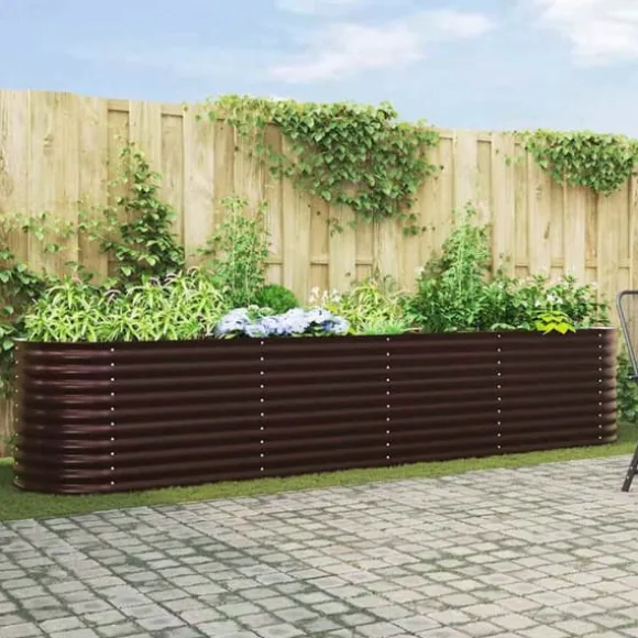 Højbed i stål - Moderne plantekasse til haven | Størrelse: 400 x 80 x 81 cm | Farve: Brun
